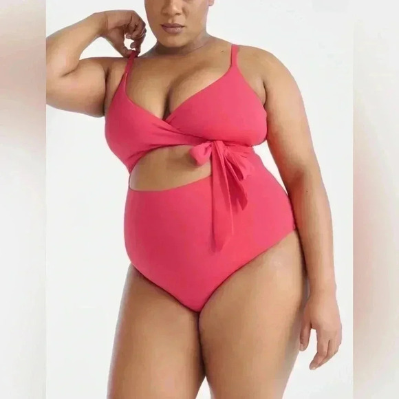 NWT Knix leakproof slimming beach sunset wrap 1 piece  pink pepper swimsuit XXL1 - Picture 1 of 4